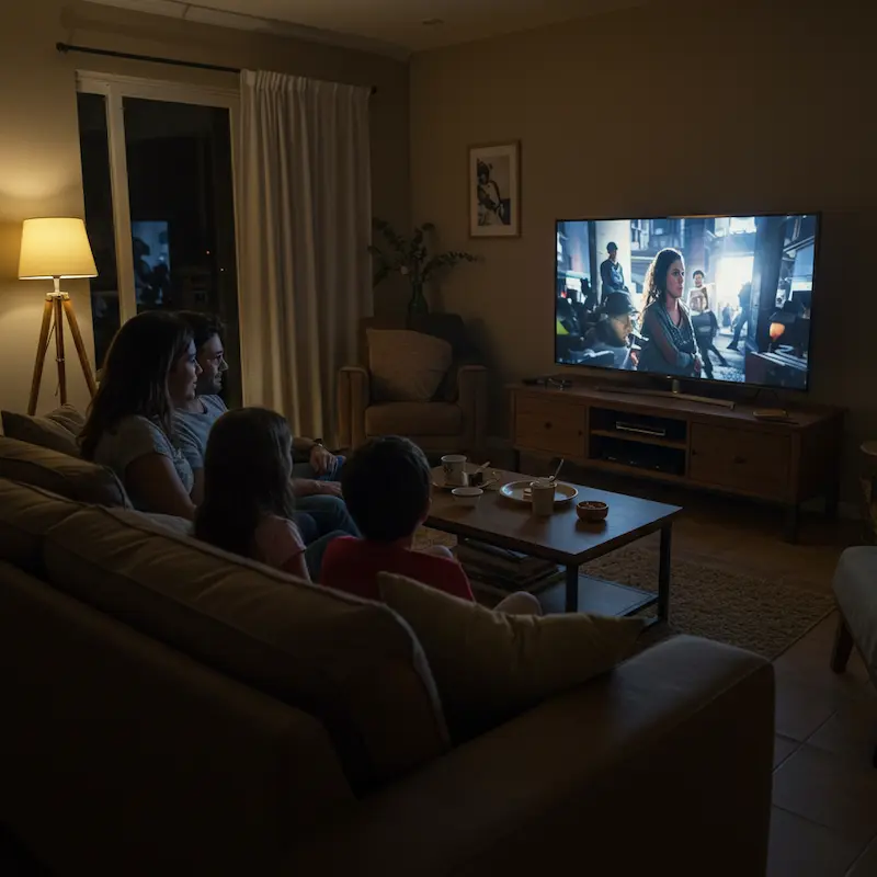 Família feliz assistindo ao melhor IPTV em 4K da AES BRASIL IPTV
